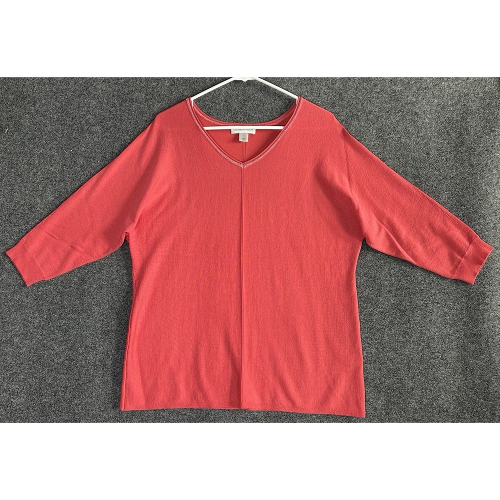 Christopher & Banks Women's Coral Sweater 3/4 Sleeve V-Neck ~ Size‎ LARGE
